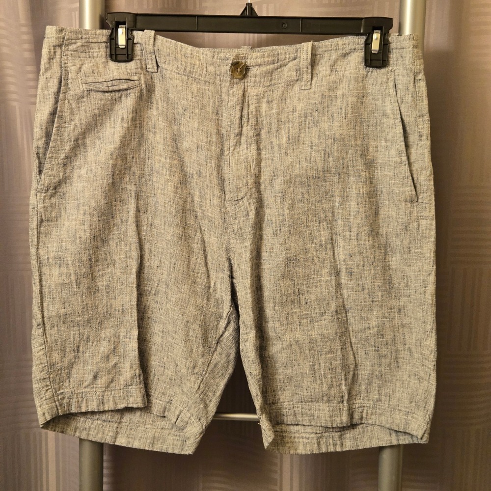 14th & Union Mens Slim Fit Linen Cotton Blend Shorts Blue White Crosshatch 36